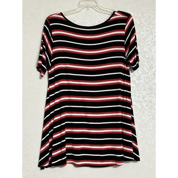 LulaRoe Red White &‎ Black Striped Tunic Top Short Sleeve Shirt Stretch L - Picture 2 of 4
